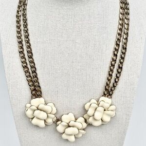 TALBOTS Gold & Cream Enamel Floral Necklace 2 Cuban Link Chains
